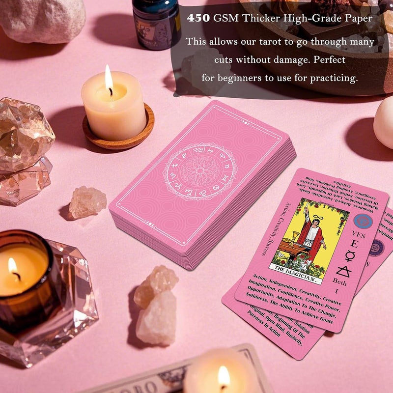 Smoostart Tarot Cards for Beginners with Meanings on Cards - Includes Premium Velvet Storage Bag & Guide Book - 450GSM Thicker Cards - Image 3